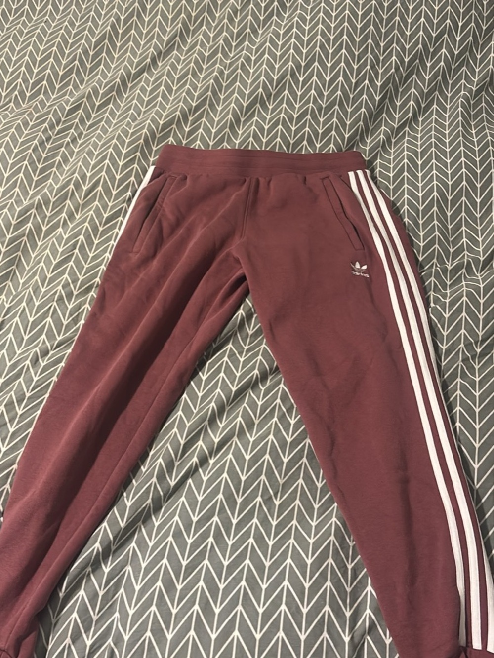adidas Burgundy Jogger Sweatpants with White Three Stripes
